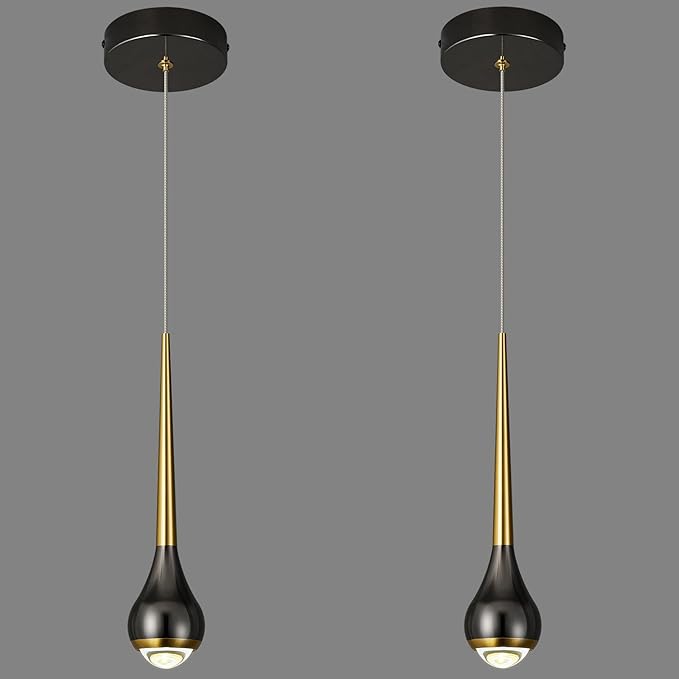 Modern LED Dimmable Pendant Light fixtures,Mini Black Gold Pendant Lighting for Kitchen Island Dinning Room,Bedroom,Bar, Kitchen Island Ceiling Hanging Light Fixtures(2-Pack)