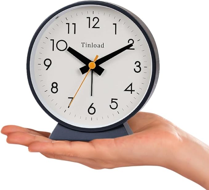 4.5" Battery Operated Antique Retro Analog Alarm Clock, Small Silent Bedside Desk Clock,Lighted on Demand, Battery Operated, Snooze, for Living Room, Bedroom, Bedside, Desk, Gift Clock