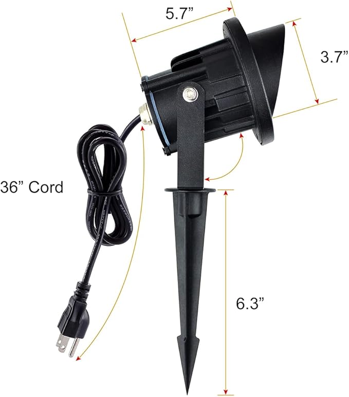 GBS9709 LED Landscape Spotlight with Stake, 9W 120V AC, Flag Spotlight Outdoor, Landscape Lights, 75 watt Replacement, 36" Cord with Plug, Metal Spike Stand, Not Dimmable (Pack of 2)