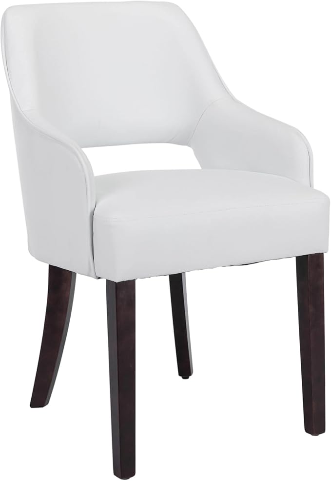 Farmhouse Dining Chairs Set of 6 PU Leather Upholstered Accent Side Chair Wood Kitchen Chairs for Living Room/Dining Room/Bedroom/Restaurant, Upgraded Size, White