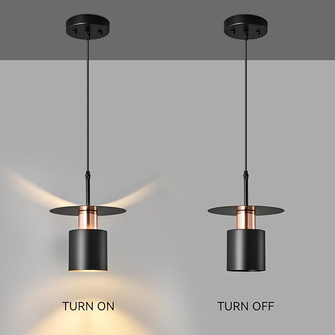 Black Pendant Light Fixture,Modern Hanging Lamp Adjustable Height, Industrial Ceiling Pendant Lighting for Kitchen Island Living Room, Bedroom, Hallway, Bar, Cafes(1-Pack)