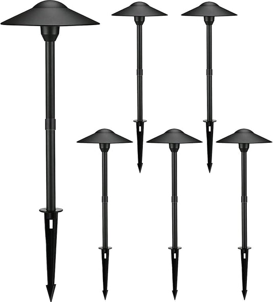 3W LED Landscape Lights Landscape Lighting Low Voltage Outdoor Pathway Lighting Replaceable LED Bulb 3000K Aluminum housing with ABS Ground Stake for Yard Patio Driveway Black, Pack of 6