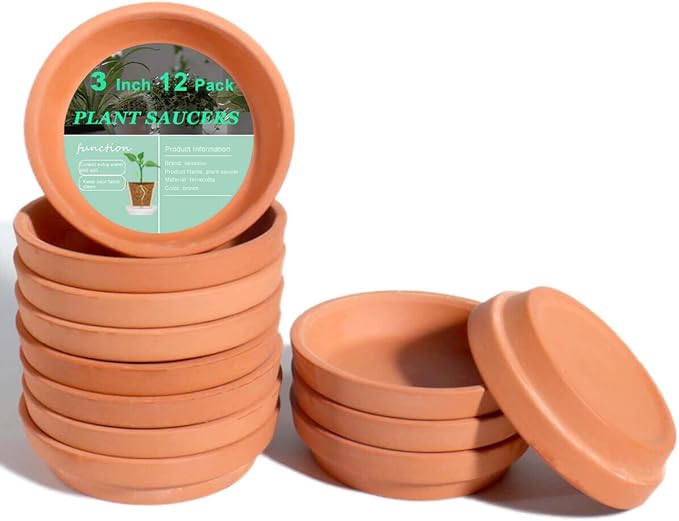 vensovo 3 Inch Terracotta Plant Saucer Pots Tray - 12 pcs Mini Planter Saucers for Indoor & Outdoor Plants, Small Clay Trays Perfect for 2 Inch 2.5Inch Flower Pot