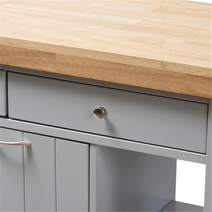 BOWERY HILL Farmhouse Kitchen Cart in Light Gray