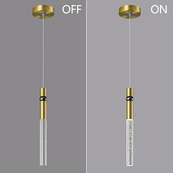 Pendant Lights Kitchen Island Light Fixtures Dimmable LED Modern Pendant Light with Bubble Crystal Pendant Lighting for Kitchen Bedroom Hallway Entryway (Gold 2-Pack)