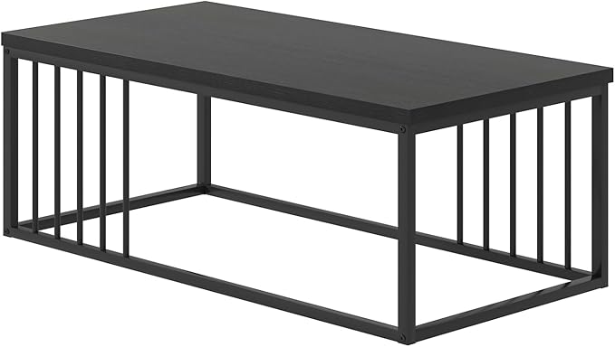 FOLUBAN Black Coffee Table, Modern Industrial Wood and Metal Center Table, Rectangle Cocktail Tea Table for Living Room, Black, 43.3 Inch