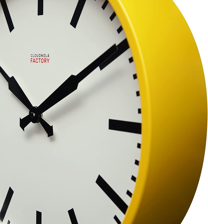 Cloudnola Station Metal Wall Clock, Yellow and Black, 18 inch Diameter, Silent Non Ticking, Battery Operated Quartz Movement