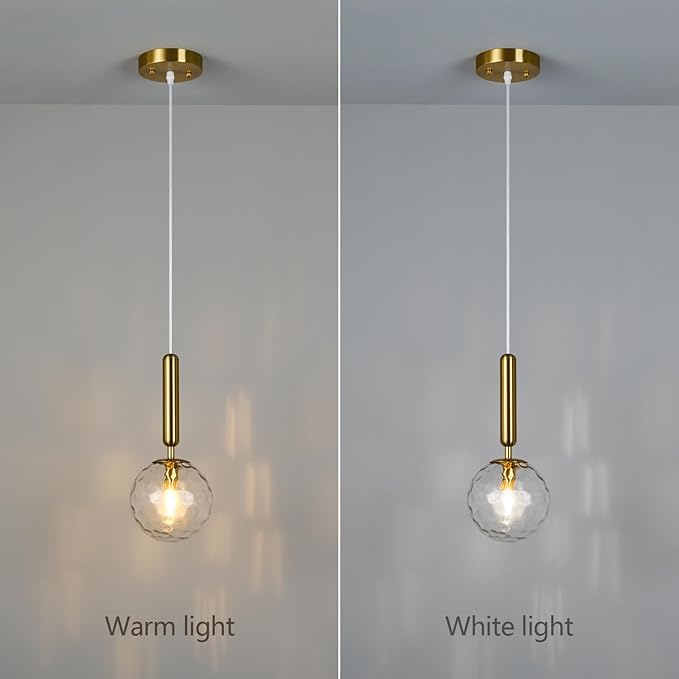 Modern Gold Pendant Light Hanging Fixture Light for Kitchen Island Mid Century with Globe Pendant Light Clear Glass Pendant Lighting for Living Room Bedroom Entryway (3 Pack)