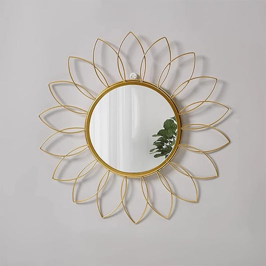 Gold Mirrors for Wall - Metal Sunburst Wall Mirror Room Decor & Home Decor, Boho Mirror Wall Decor Gifts for Women & Moms (Medium, Flower)