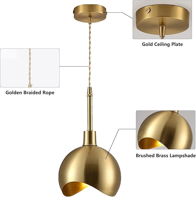 KCO Lighting Modern Gold Pendant Light Fixture Mini Brushed Brass Farmhouse Pendant Lighting Kitchen Island Hallway Foyer Mid Century Vintage Industrial Hanging Ceiling Lamp