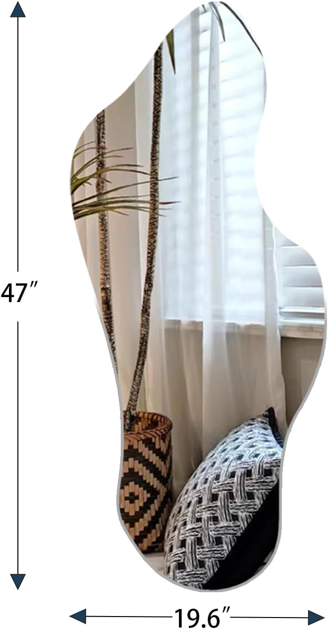 Irregular Wall Mirror, Asymmetrical Wall Mounted Mirror 19.6 x 47 Inch, Large Decorative Shaped Mirror for Living Room, Bedroom, Entryway, Cloud Shape