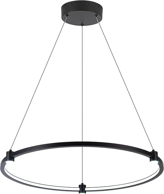 Modern Led Pendant Light Fixture Modern Led Chandelier Dimmable 23.6" Black 1 Circular Ring Hanging Pendant Lighting Fixture for Living Room Dining Room Kitchen Office Foyer 3000K 4000K 6000K