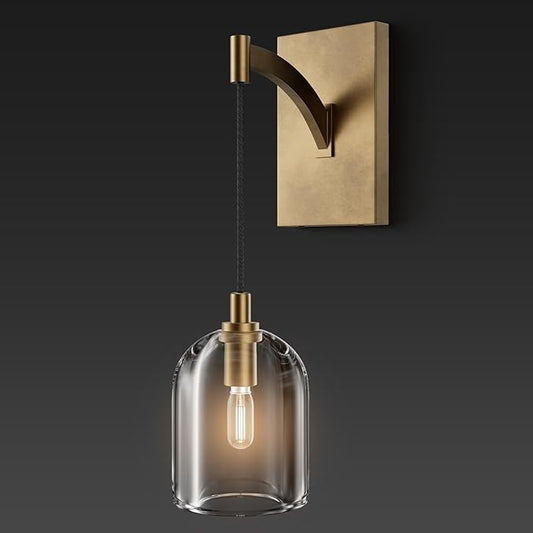 Modern Crystal Wall Sconce, Brass Hemisphere Wall Sconce, Gold Wall Lamps Indoor Lighting for Bedroom Bathroom Vanity Light Fixtures Includes Bulbs