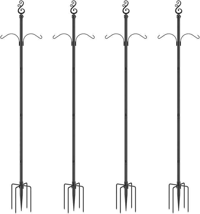 10 Ft Height 1 Inch Diameter String Light Poles StringLight Stand with Hooks Metal Poles for Outside Patio Yard Garden Backyard (10Ft Pole with Hooks, 4)