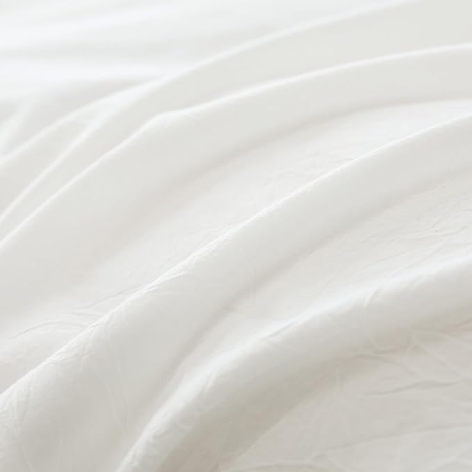 JIYUAN 100% Washed Cotton Duvet Cover Set 2 Pieces Twin, 1 Duvet Cover 68x90 Inches(Comforter Not Included) and 1 Pillowcases,Linen Feel Bedding Set Comfy and Breathable,Off White