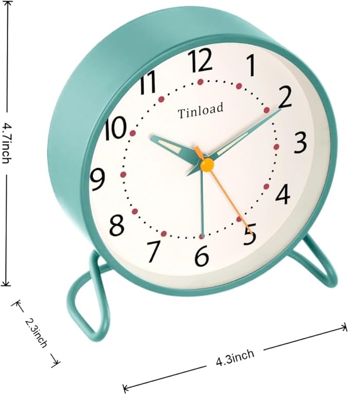 4.5" Antique Retro Analog Alarm Clock, Small Silent Desk Clock with Manual Light, Snooze, for Living Room, Bedroom, Bedside, Desk(Green)