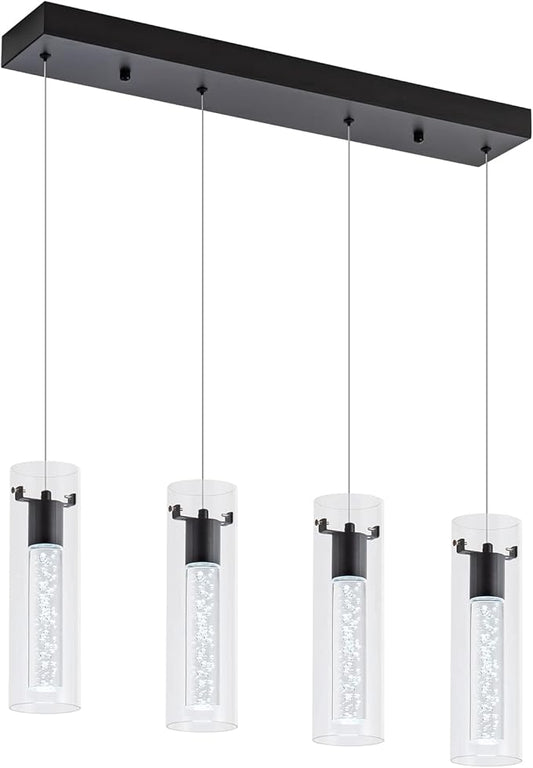 Pendant Light fixtures, Integrated 4-Light Pendant Lighting Black Finish, Dimmable Pendant Lights Kitchen Restaurant, Dining Room