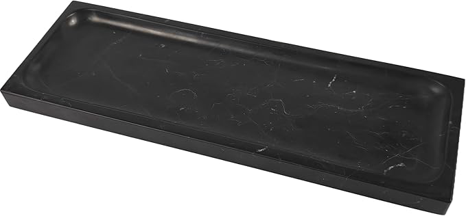 Black Marble Tray for Bathroom Countertop - Rectangular Vanity Organizer, Natural Stone Catchall Tray for Dresser, Entryway, Makeup, Jewelry | 10.6" x 3.5", Polished Finish