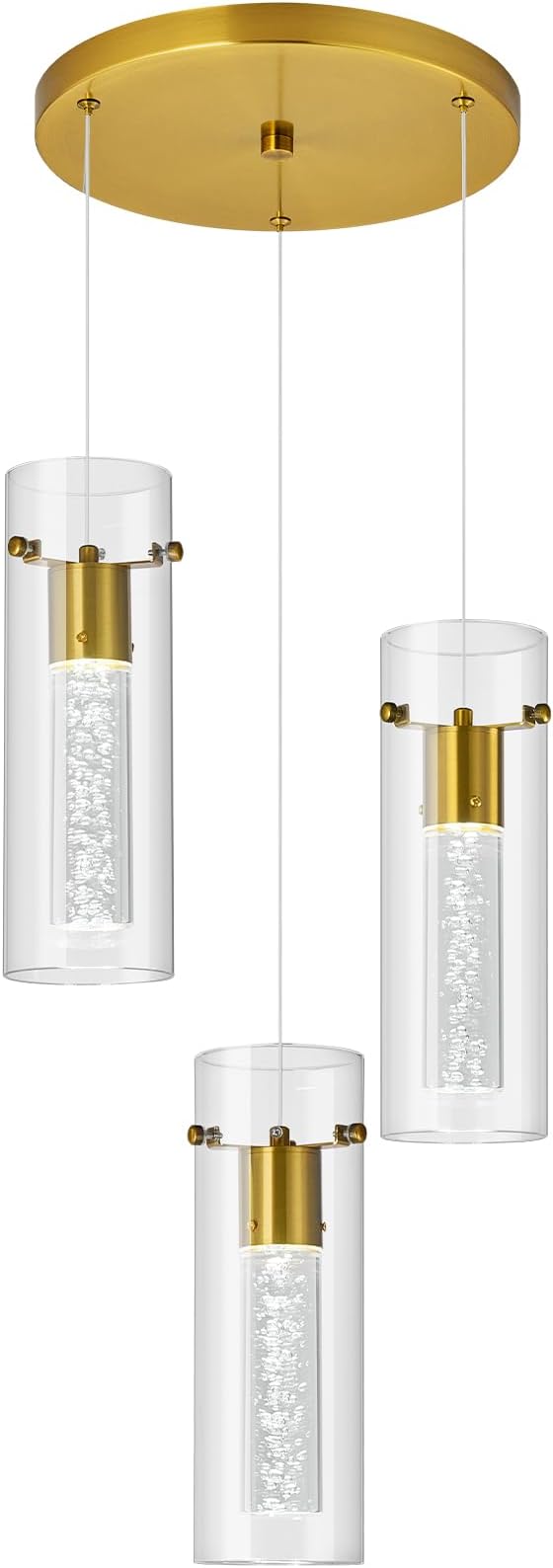 Pendant Ceiling Light Fixture for Kitchen Island, Gold Pendant Light Integrated LED Hanging Light with Crystal Bubble Glass Pendant Light Modern Pendant Lights Kitchen Island (3-Light)