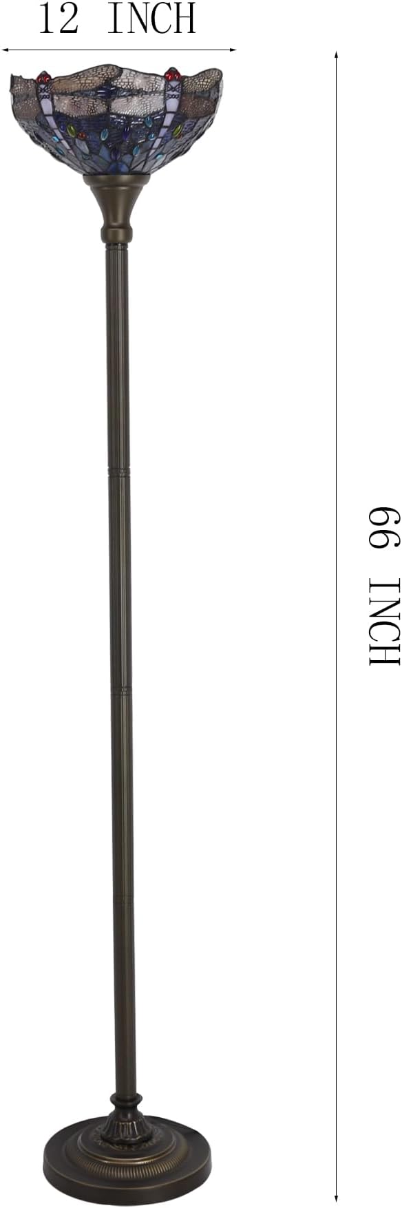 WERFACTORY Tiffany Floor Lamp Sea Blue Stained Glass Dragonfly Light 12X12X71 Inches Pole Torchiere Standing Corner Torch Uplight Decor Bedroom Living Room Home Office S631 Series