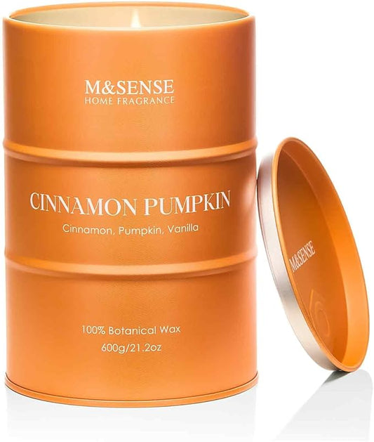 M&SENSE Cinnamon Pumpkin Scented Candles Large, Natural Soy Candles 21.2oz 120 Hour Slow Burning,Aromatherapy Candle for Stress Relief Meditation Relaxing