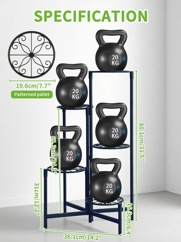 Plant Stand Indoor Outdoor, 5 Tier Corner Metal Flower Display Holder Stand, Folding Tall Plant Rack for Patio Balcony Porch Garden Living Room House, Heavy Duty Wrought Iron Plant Shelf - BlackS