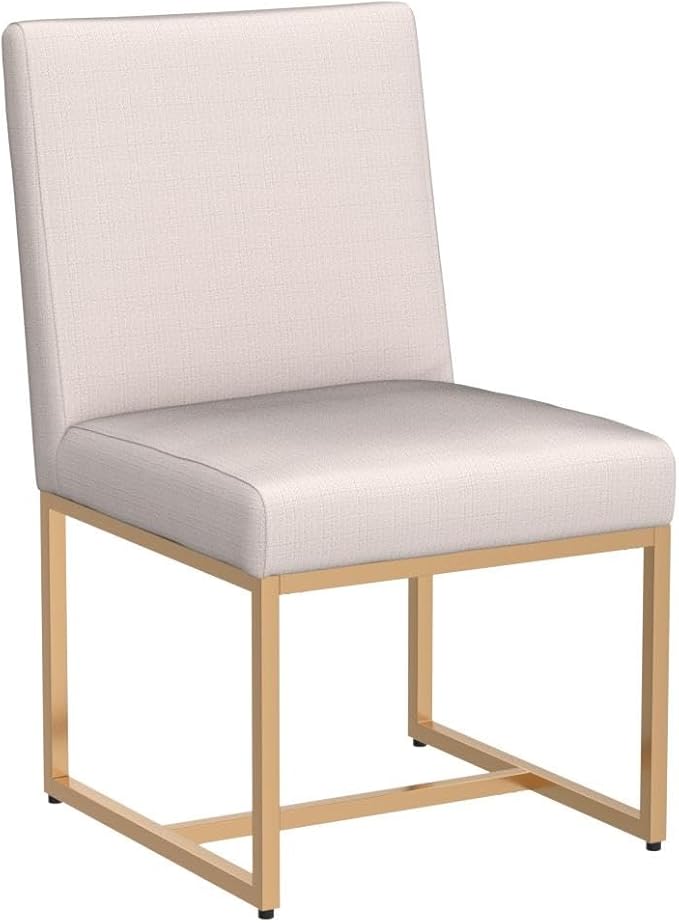 VESCASA Linen Upholstered Dining Chairs Set of 4, Mid Century Modern Padded Chair with Gold Metal Frame for Restaurant, Dining Room, Kitchen, Cream