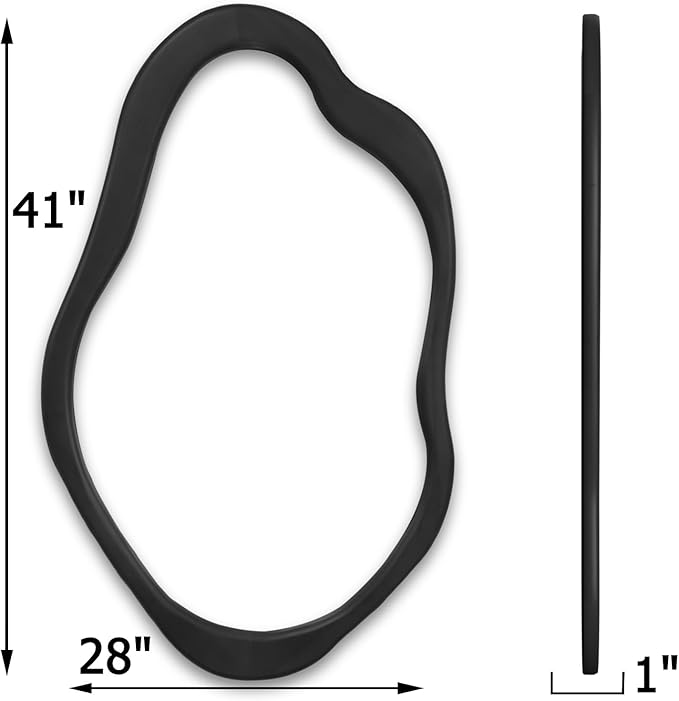 Wavy Mirror with Wood Frame, Modern Decorative Asymmetrical Mirror for Bedroom, Living Room, Entryway (Black, 41'' 28'')