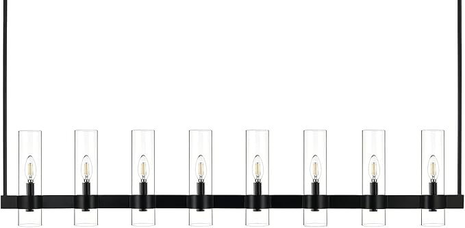 Linea di Liara Teramo Black Kitchen Island Lighting - Modern Farmhouse Rectangle Dining Room Light Fixtures - 54 inch 8 Light Linear Chandelier
