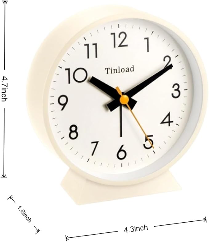 4.5" Battery Operated Antique Retro Analog Alarm Clock, Small Silent Bedside Desk Clock,Lighted on Demand, Battery Operated, Snooze, for Living Room, Bedroom, Bedside, Desk(Cream)