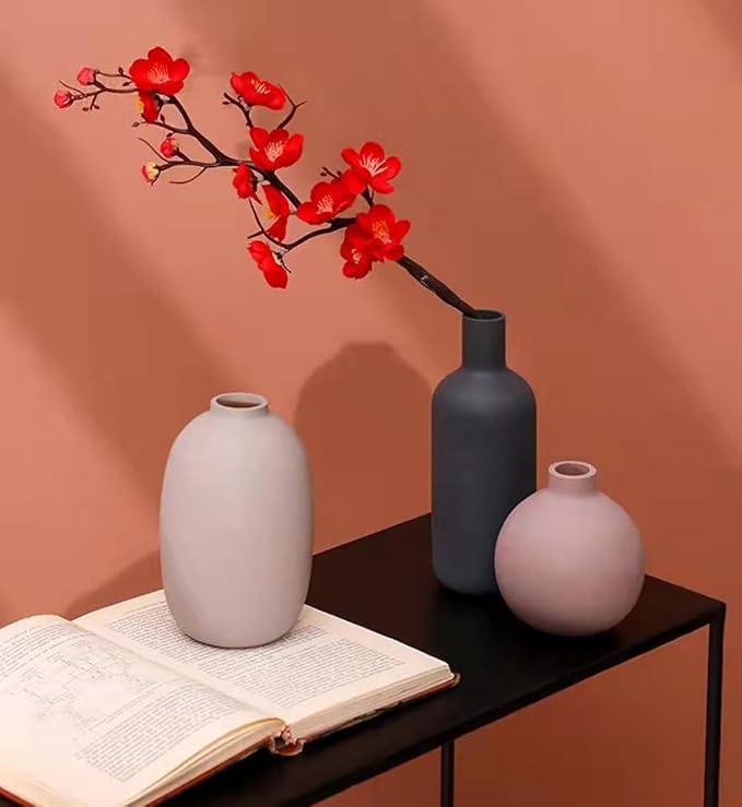 Ceramic Flowers Vase Set of 3, Modern Decorative Flower Vase for Rustic Home Decor, Modern Farmhouse Decor, Living Room Decor, Shelf Decor, and Entryway Décor