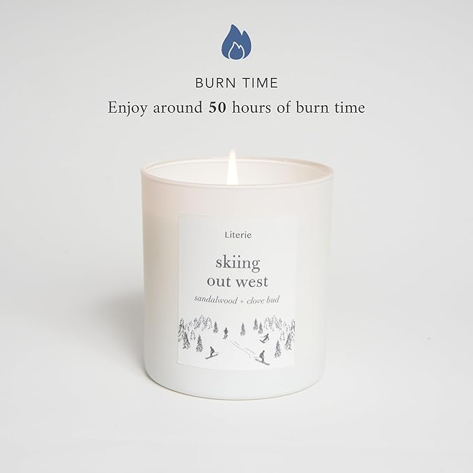 Literie NYC Inspired Scented Candle: Skiing Out West - Sandalwood & Clove Bud Scent, 9oz, 50 Hour Burn, Vegan Soy & Coconut Blend Candle for Home Decor, Gift for Women & Men