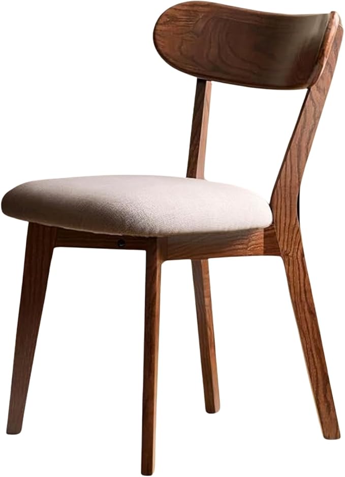 100% Solid Oak Wood Dining Chairs,Mid Century Modern Dining Chairs with Upholstered Cushion,Kitchen,Dining Room Chairs Set of 1/2/4 (1, Walnut Color Grey Upholstery)