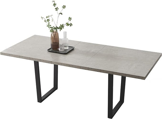 ZckyCine 51"-67" Expandable Grey Dining Table, Modern Farmhouse Kitchen Table with Wood Surface & Metal Frame, Rustic Extendable Table for Dining Room, Sturdy & Easy Assembly