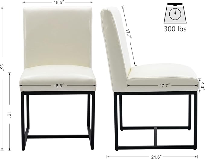 VESCASA Faux Leather Upholstered Dining Chairs with Black Metal Frame, Mid Century Modern Padded Kitchen Chair with Adjustable Foot Pads for Restaurant, Dining Room, Set of 4, White