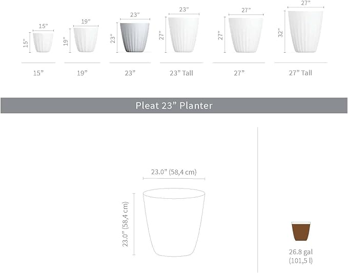 Crescent Garden Pleat Modern Decorative Planter, Indoor/Outdoor Pot, Resin Plant Pot with Drain Hole - 23" W x 23" H (Cloud White)