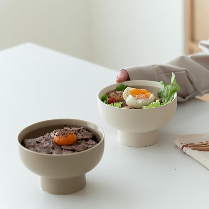 High-foot Fruit Bowl, Ceramic Pedestal Decorative Bowl, Round Bowl for Salad, H3.38" × W5.5" Small Size, 17oz, Coconut Café