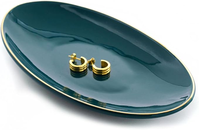 HANKOR Ceramic Key Bowl for Entryway Table, 7 x 4 Key Dish Tray Catch All Bowl, Small Decorative Bowl for Key Jewelry Ring, Green