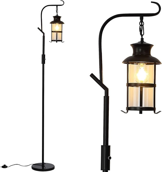 Vintage Dimmable Floor Lamp,Classical Lanterns Standing Lamp, Rustic Farmhouse Floor Lamp with Black Finish, for Living Room Bedroom,Bar,Basement.(Black)