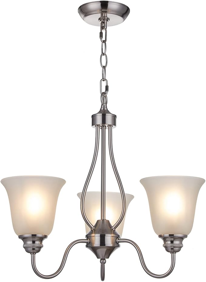 3 Light Chandelier with Brushed Nickel Finish, Classic Style Ceiling Light Fixture with Frosted Glass Shade for Meeting Room Dining Room Living Room Corridor, LED Bulb(not Include)