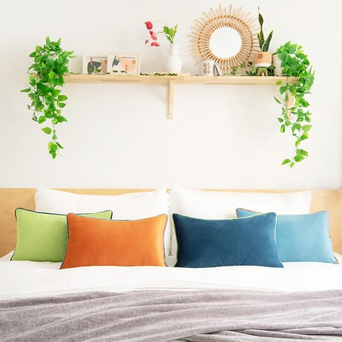 MONDAY MOOSE Decorative Throw Pillow Covers Cushion Cases, Set of 4 Soft Velvet Modern Double-Sided Designs, Mix and Match for Home Decor, Pillow Inserts Not Included (12x20 inch, Blue/Orange)