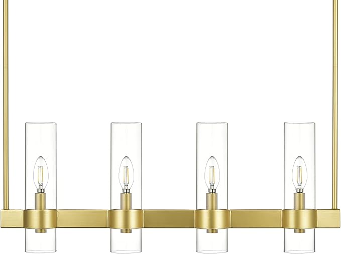 Linea di Liara Teramo Satin Brass Kitchen Island Lighting - Modern Farmhouse Rectangle Dining Room Light Fixtures - 30 inch 4 Light Linear Chandelier
