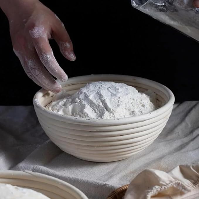Banneton Bread Proofing Basket Banneton Basket Set Sourdough Proofing Basket Round Proofing Bowls Handmade Rattan Baskets and Liners (2 Round 9 inch Baking Set)
