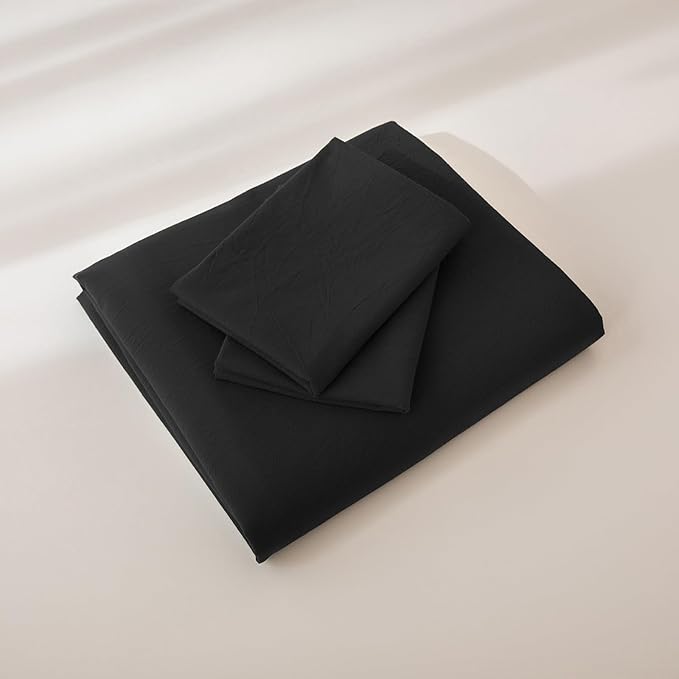JIYUAN 100% Washed Cotton Duvet Cover Set 3 Pieces Oversized King, 1 Duvet Cover 120x98 Inches(Comforter Not Included) and 2 Pillowcases,Linen Feel Bedding Set Comfy and Breathable,Black