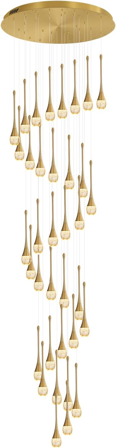 H150 Spiral Chandelier Lighting Modern Gold Chandelier Light Fixture for Foyer Hallway Crystal Chandeliers for High Ceilings Suitable for Sloping Ceiling 2700-6000k Dimmable