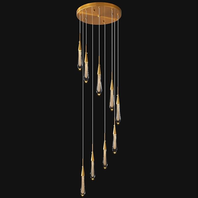 LMQNINE 9 Light Modern Crystal Chandelier Dimmable LED Gold Ceiling Light Crystal Bubble Pendant Lights Living Room Lobby 45W Staircase Chandeliers