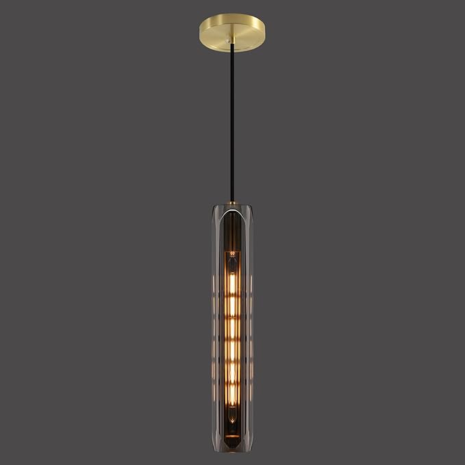 Modern K9 Crystal Kitchen Island Pendant Light,14.95'' Black Long Crystal Pendant Light,1 Light Indoor Crystal Pendant Light, for Kitchen Dining Bathroom Bedroom,Included 2 Bulb