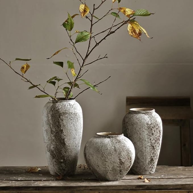 Denique Rustic Ceramic Tall Floor Vase, Vintage Farmhouse Decor, Large Terracotta Vases for Living Room Entryway Table Centerpiece Decor, Terracotta Pottery Clay(C-35cm)