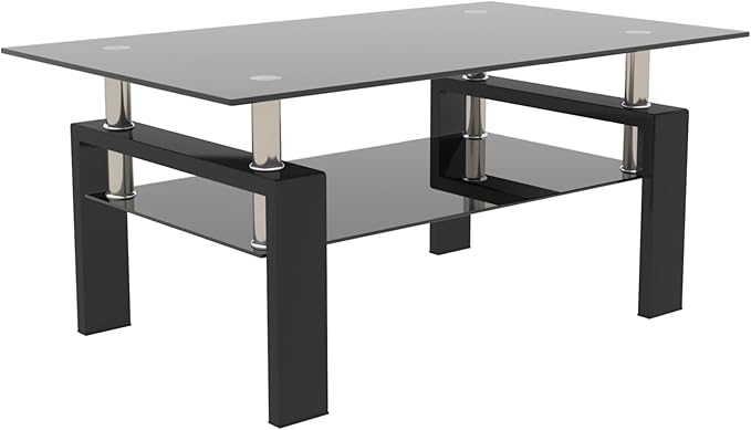 Tempered Glass Coffee Table for Living Room Furniture (All Black)