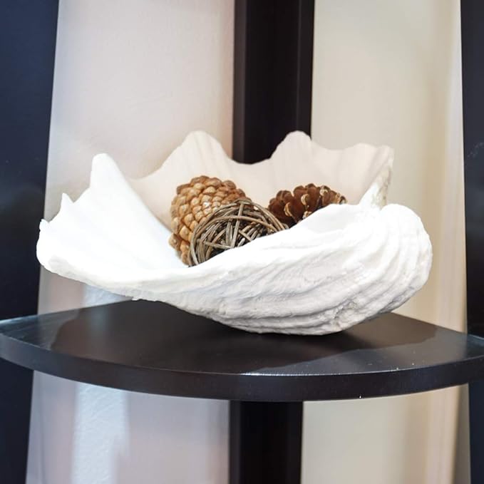 Medium White Scalloped Clam Shell Bowl Sea Shell Decor for Nautical Beach House,Coastal Decor Gift of Housewarming and Wedding Party